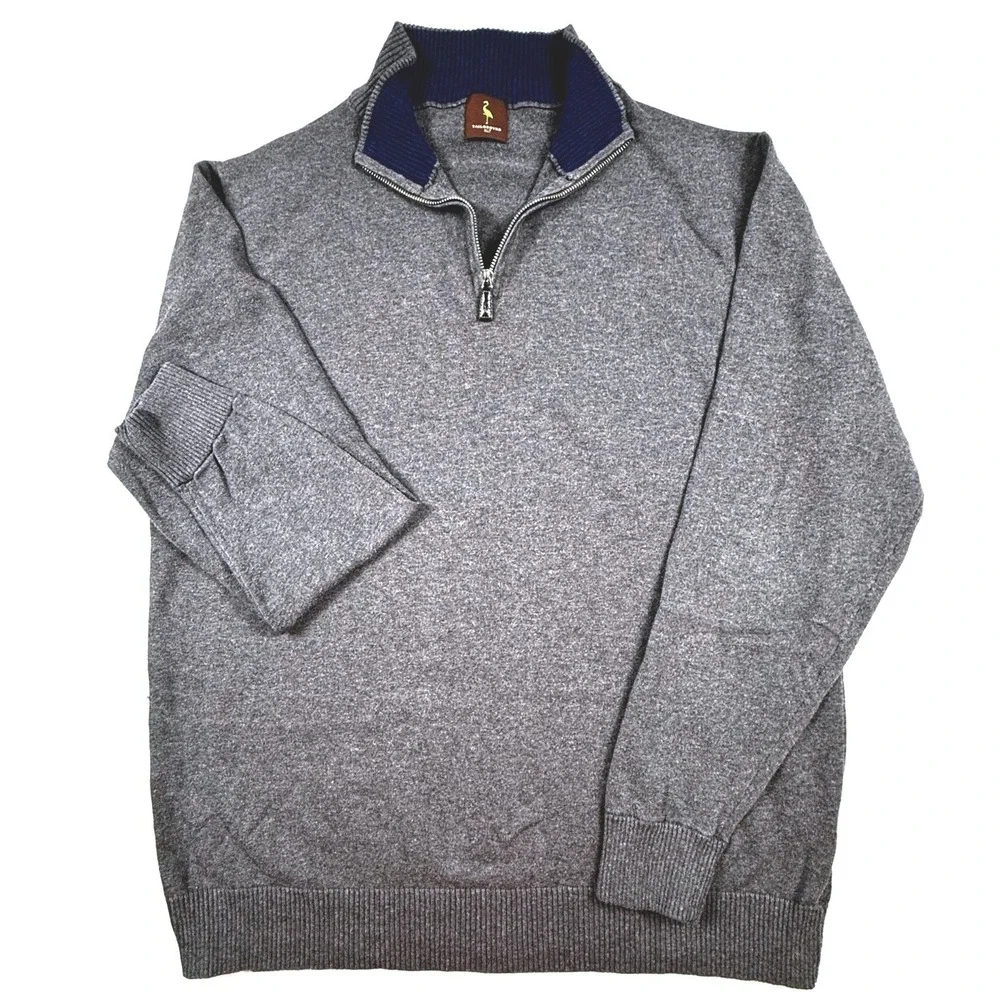 Tailorbyrd Mens XLT Gray 100% Cotton Quarter Zip Pullover Sweater Navy Trim